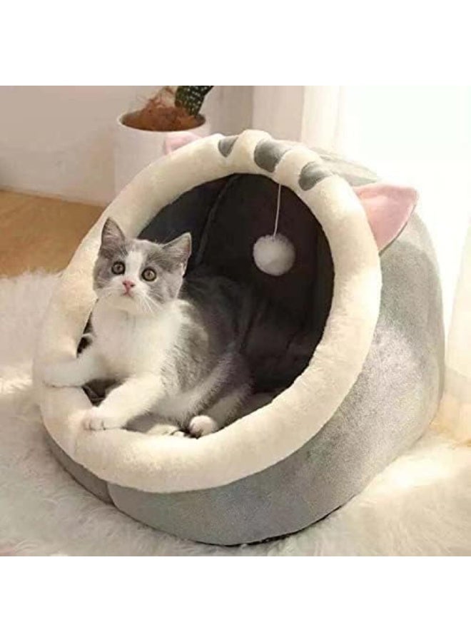 Kitten Bed Pet Cave Bed with Anti-Slip Bottom, for All Kittens & Small Dogs, Pet Bed with Removable Washable Cushion, Soft Calming Bed with Hanging Toy Ideal for Cats and Puppy.